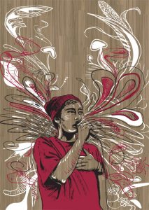 Male singer illustration showing a boy on a mike